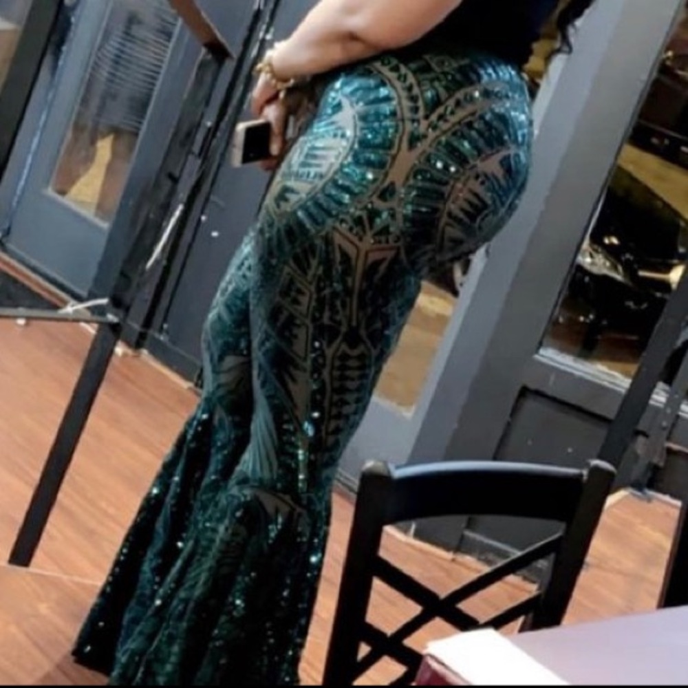 Custom made Green sequins pants